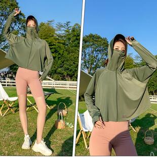 夏季薄款防晒衣女锦纶黑胶软帽檐斗篷防紫外线透气宽松防晒服