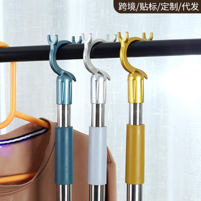 家用可伸缩晾衣杆衣架撑衣杆不锈钢衣叉凉衣棍挑衣服撑铝合金叉头