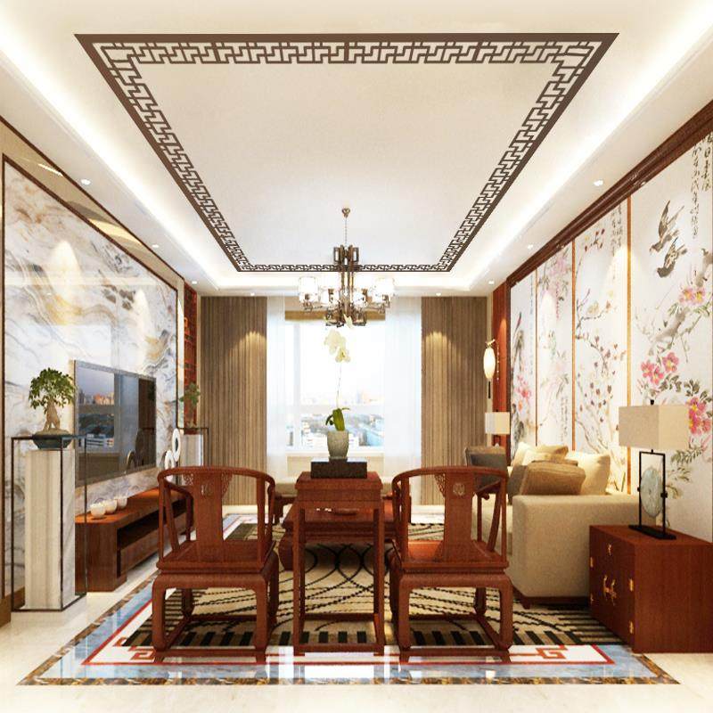 中式天花板吊顶角线腰线亚克力镜面墙贴边框花纹客厅背景墙装语苏