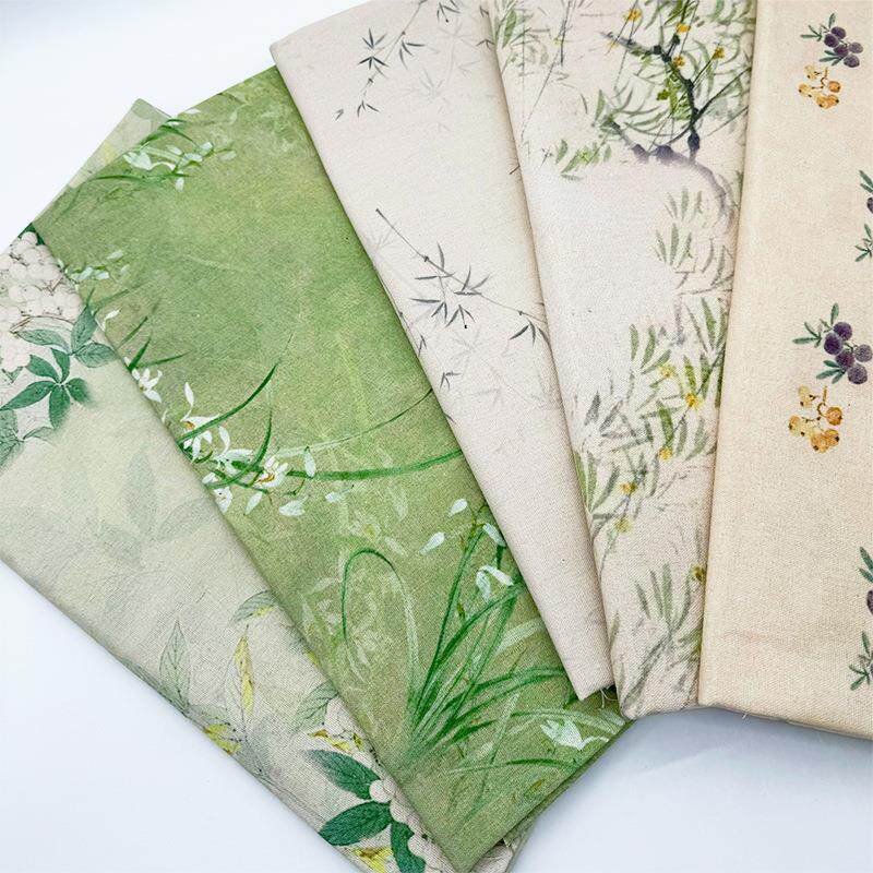 中国风加密棉麻布料桌布门帘布窗帘面料沙发盖布diy手工布头处理