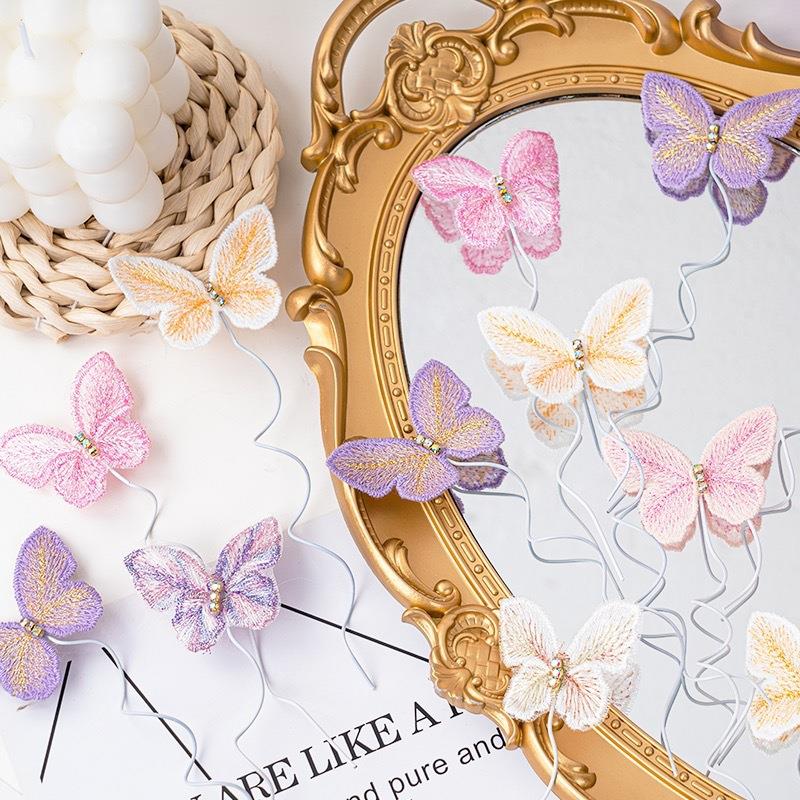 diy女神生日蛋糕甜品台烘培插牌摆件母亲节刺绣蝴蝶蛋糕装饰插件