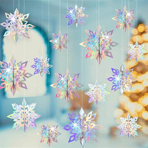 立体雪花片装饰用品纸质3D雪花六件套挂件商场店铺橱窗悬挂吊饰