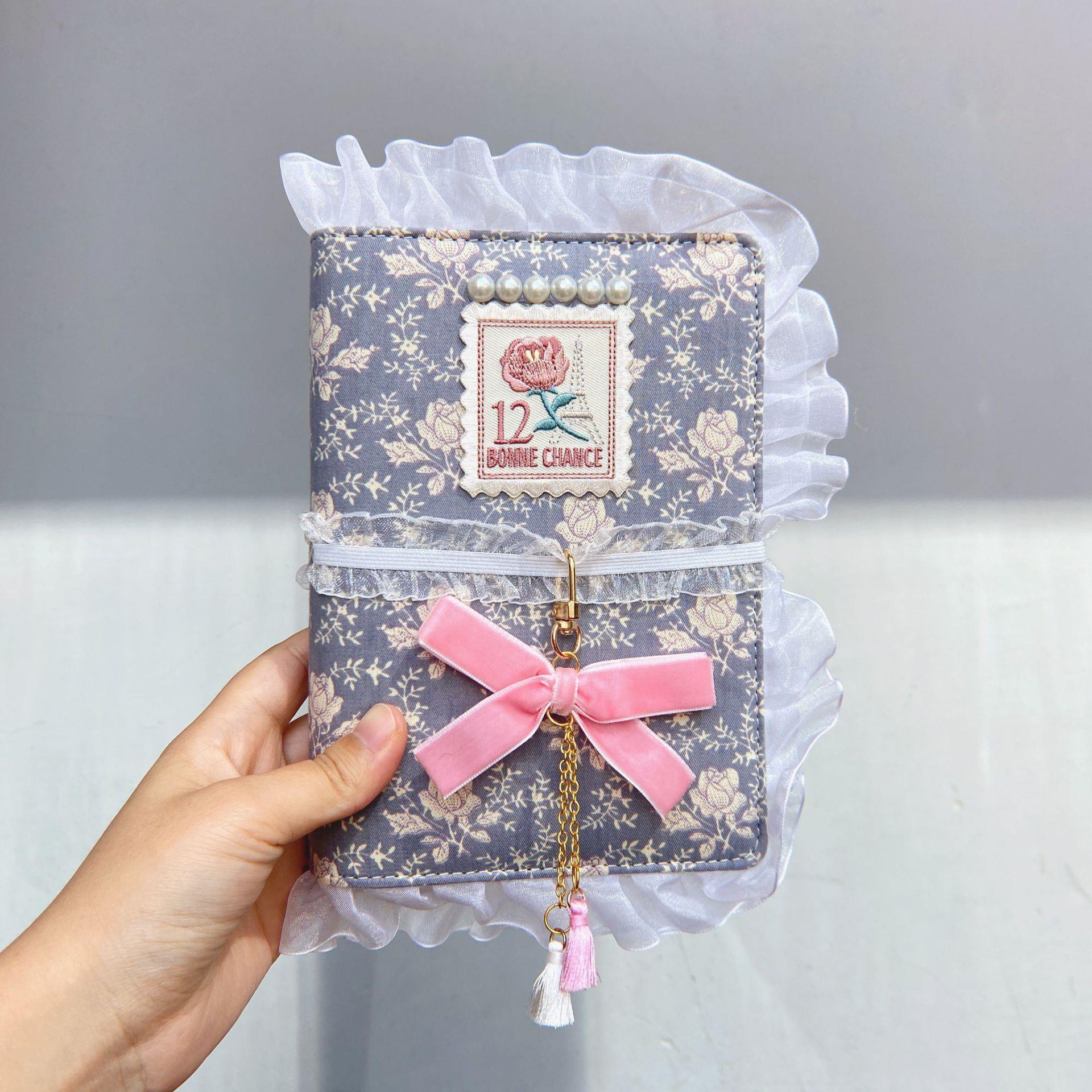 可爱少女心活页套装日系本子女生日记玫瑰手帐本布艺蕾丝边笔记本