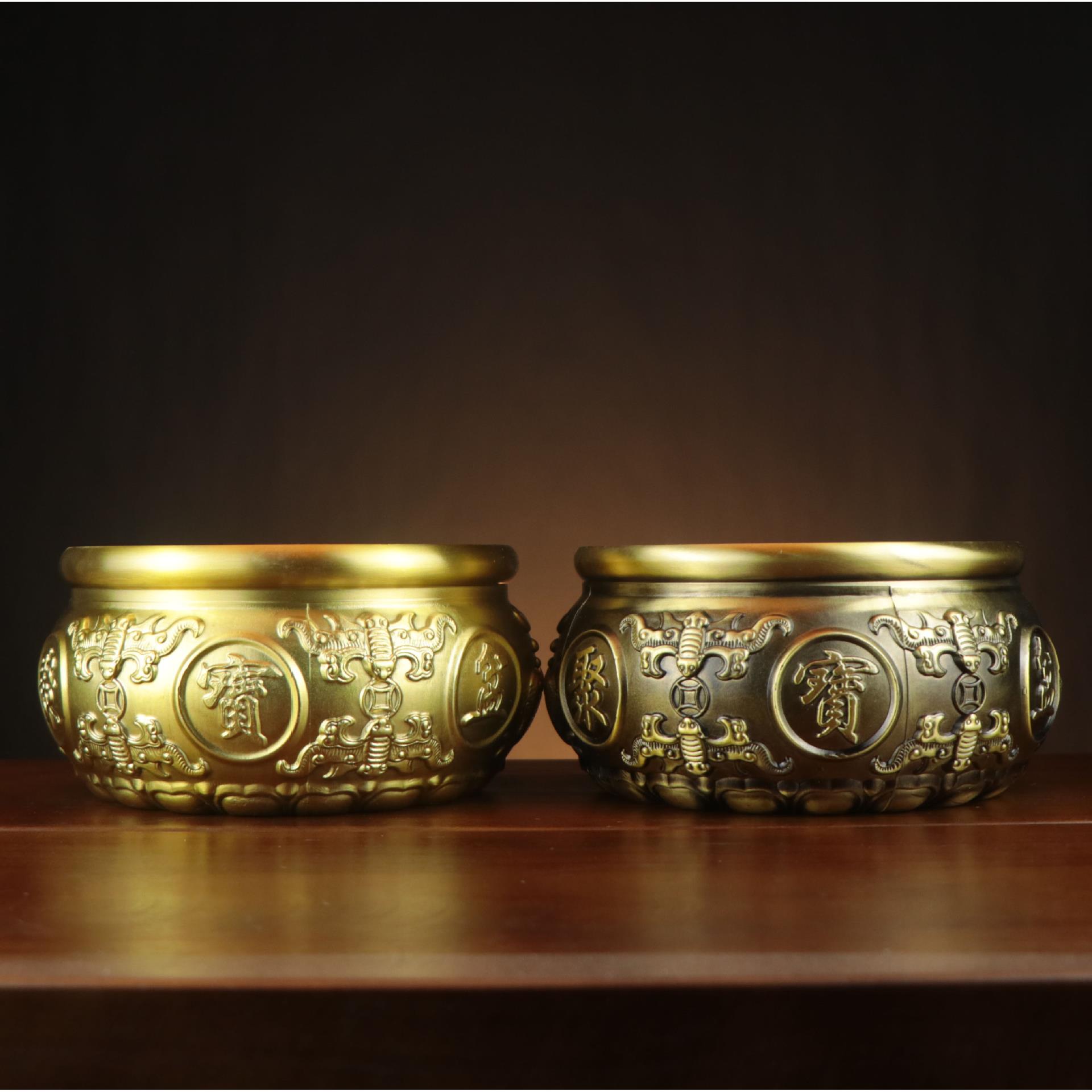 杨铜记 铜聚宝盆铜盆家 五福八福聚宝盆摆件 铜聚宝盆