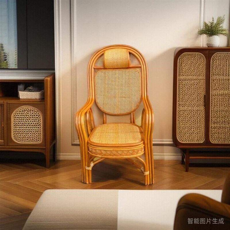 真藤椅天然藤编织阳台单人滕椅休闲家用客厅老人高靠背椅子办公椅