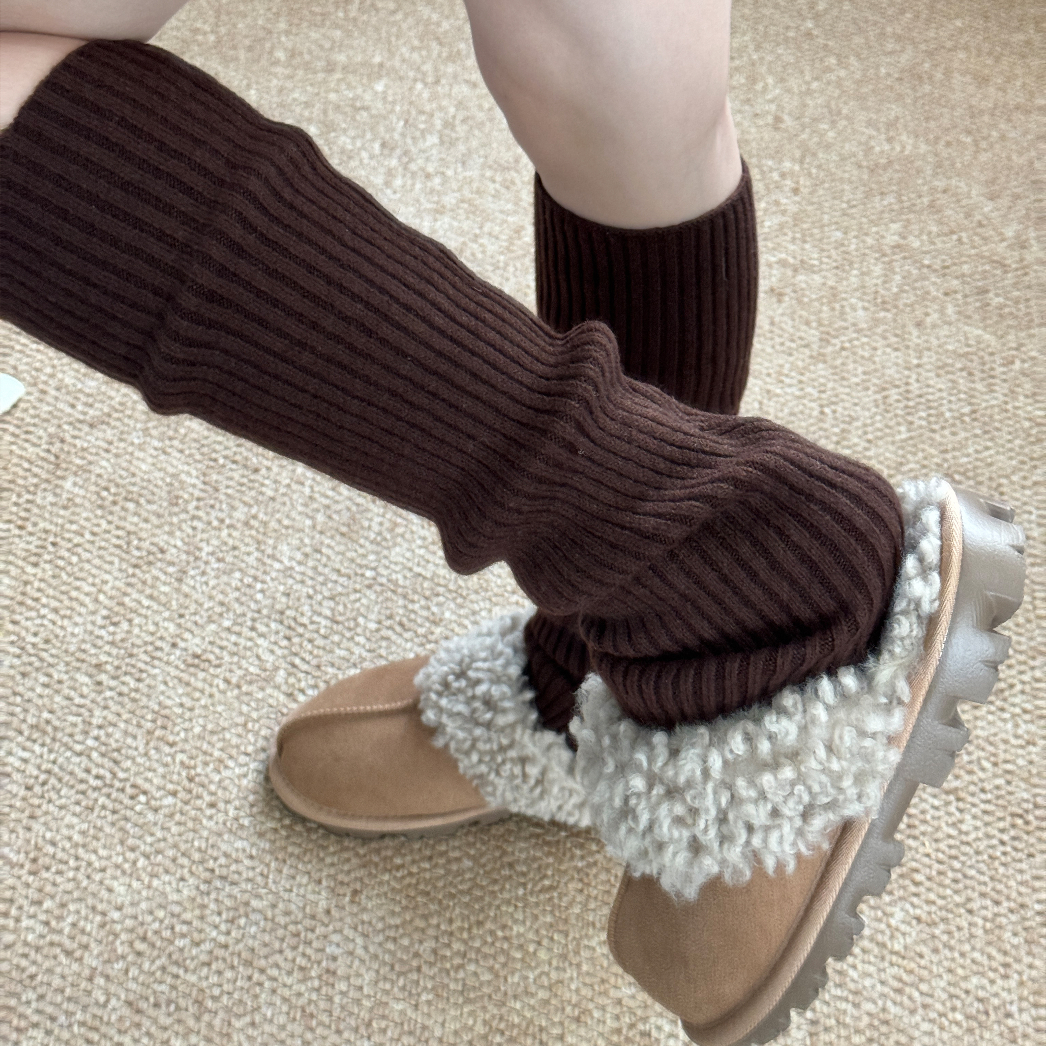 咖色绵羊毛袜套堆堆袜秋冬季保暖显瘦y2k小腿袜子女护腿套雪地靴