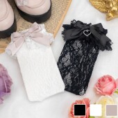 日本原单蕾系袜量产型lizlisa风格 白色蝴蝶结蕾丝中筒袜子过膝袜