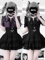 Japanese single bud mass production type noemie glutinous rice style off-the-shoulder short-sleeved shirt clear and cute short skirt set thumbnail 4