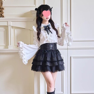 日单蕾系量产型Lizlisa风格夜雀姬袖上衣清楚系甜妹衬衫黑色短裙