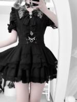 Japanese single bud mass production type noemie glutinous rice style off-the-shoulder short-sleeved shirt clear and cute short skirt set thumbnail 3