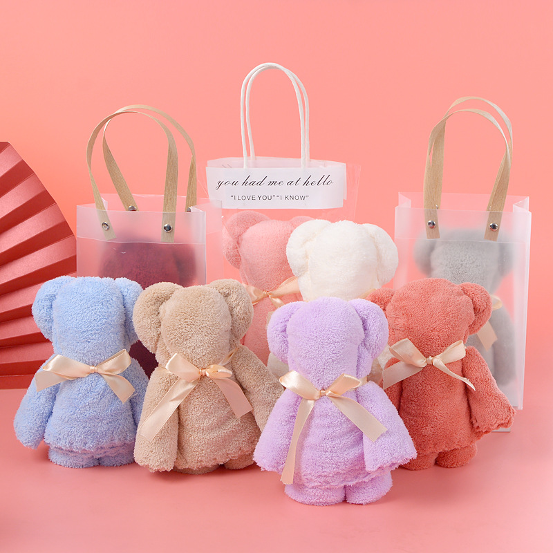 小熊毛巾礼品手提礼盒珊瑚绒红毛