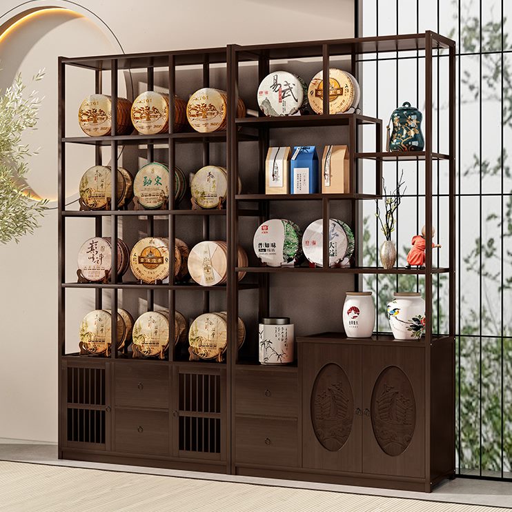 实木客厅隔断茶叶茶茶架柜子多宝阁展示架置物架茶具新中式博古架