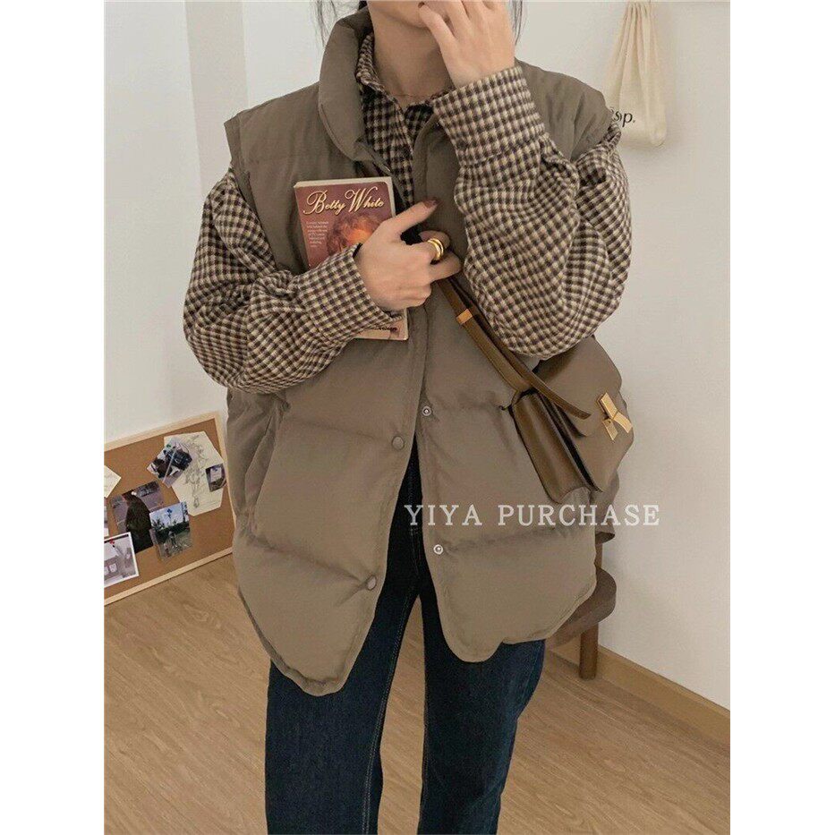 现货 Dres韩国东大门 白鸭绒宽松面包服羽绒马甲女背心坎肩外套