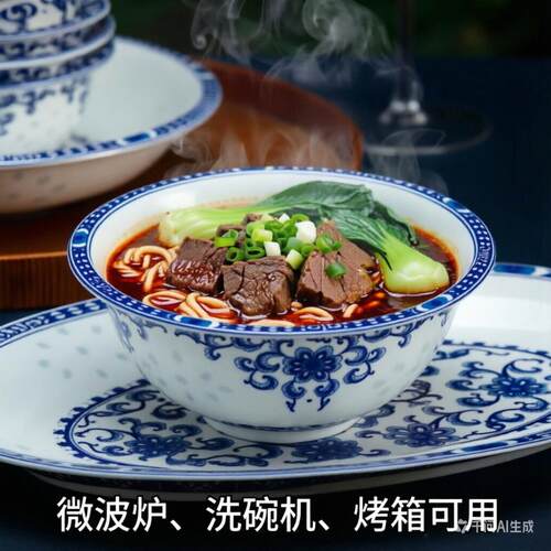 景德镇青花陶瓷中式家用碗碟餐具套组饭碗装泡面碗汤碗骨碟瓷碗盘