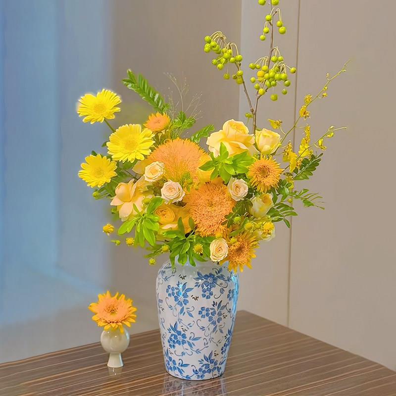 冰裂青花瓷陶瓷花瓶家用插花新中式客厅高级感水培插花器装饰摆饰