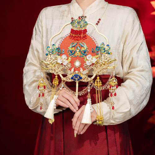 双面新娘团扇手工diy材料包结婚国风中式婚礼结婚礼物喜扇成品