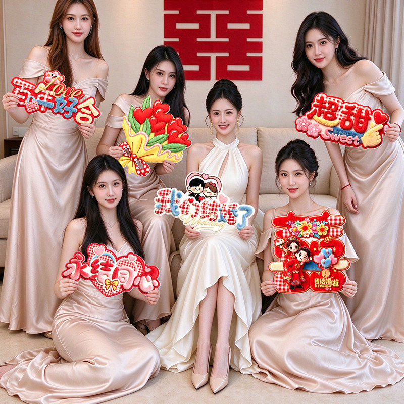 结婚拍照道具手持喜字牌婚礼布置新娘伴娘喜字手举牌装饰婚庆用品