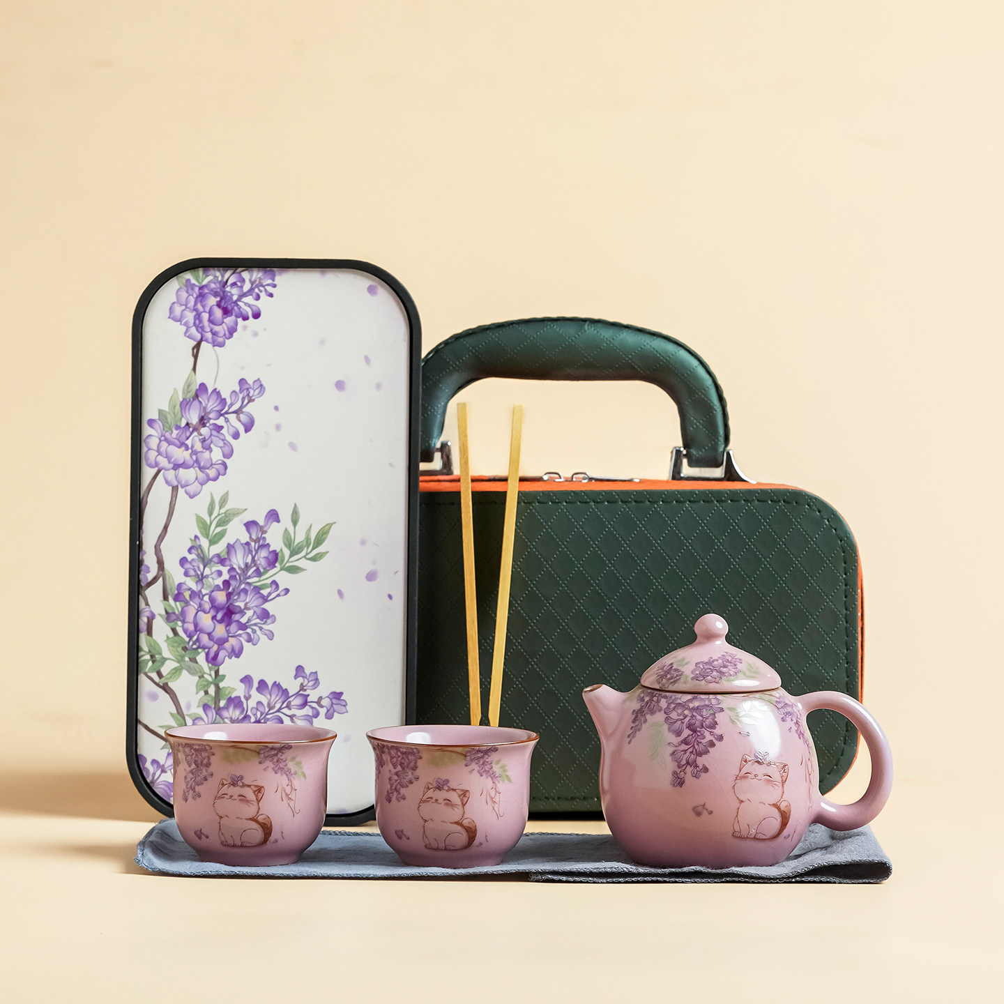 粉汝紫藤猫咪龙蛋茶壶家用泡茶器