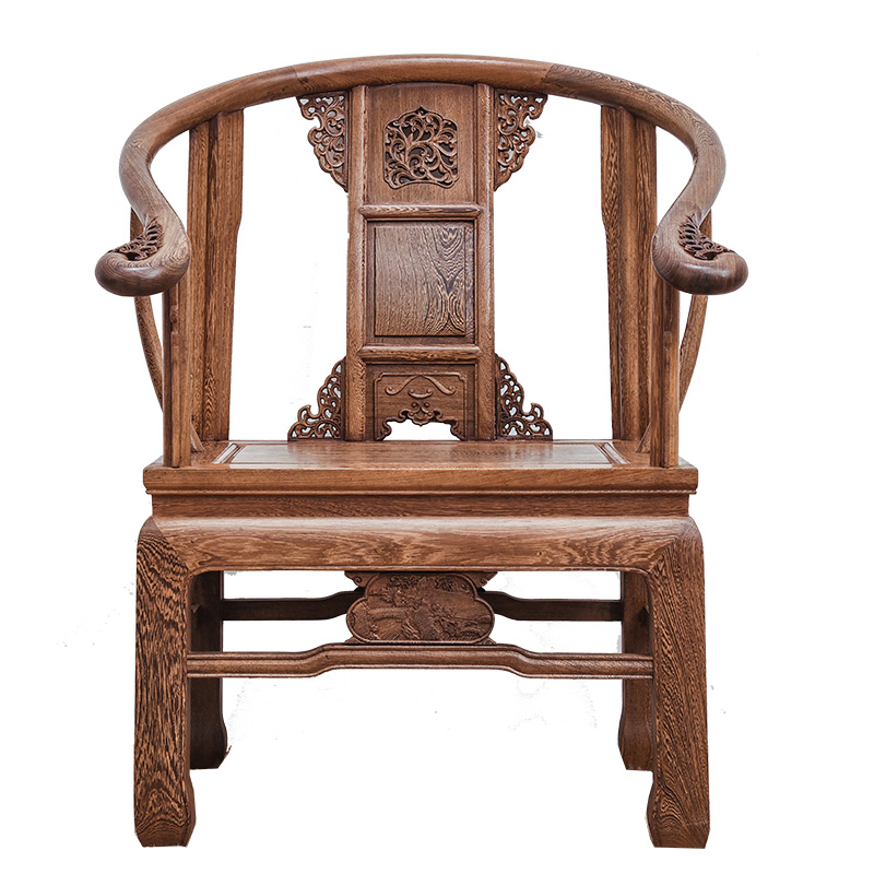 红木家具鸡翅木皇宫椅仿古休闲太师禅椅茶椅子官帽椅中式实木圈椅