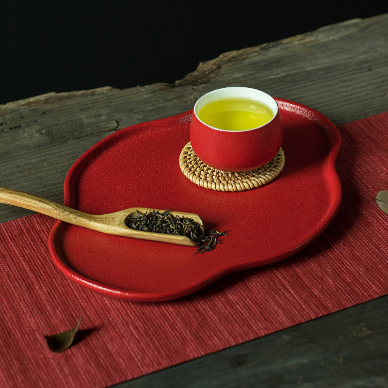 贰奇悦心红色茶盘陶瓷婚礼家用功夫茶具托盘壶承办公室干泡盘茶台