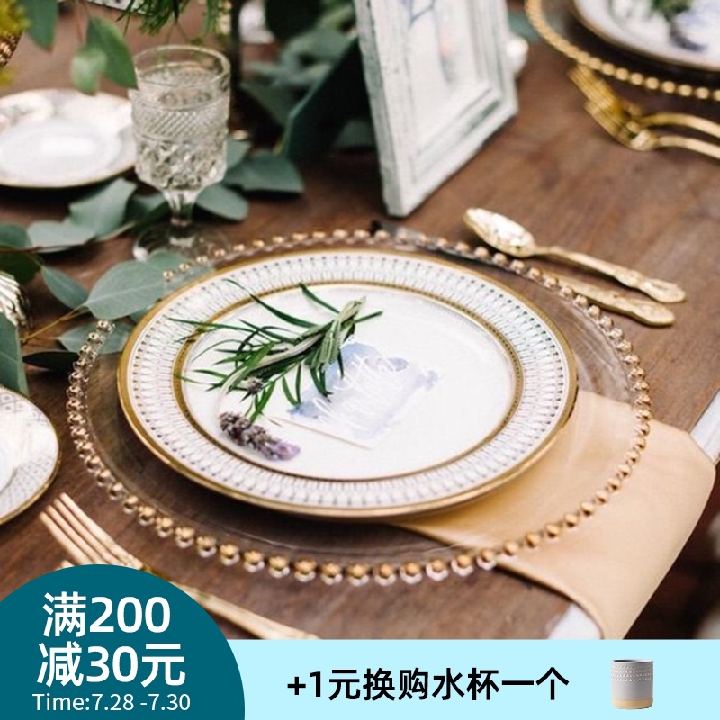 欧式金色珠点玻璃盘西餐盘牛排盘家用餐具套装宴会甜品摆盘样板房