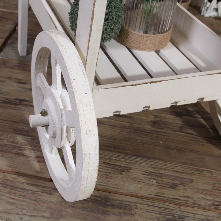 美式乡村花园园艺多肉花架 做旧手推车花房花车 实木橱窗花架摆件