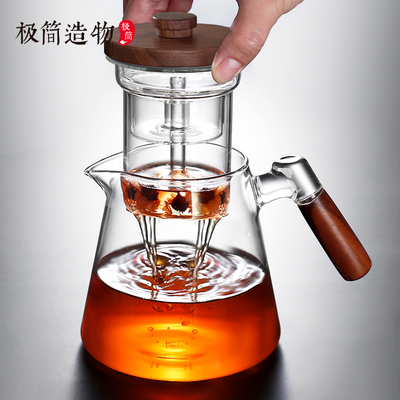 大号玻璃泡茶器黑晶炉围炉煮茶壶蒸茶壶茶水分离过滤家用茶具套组
