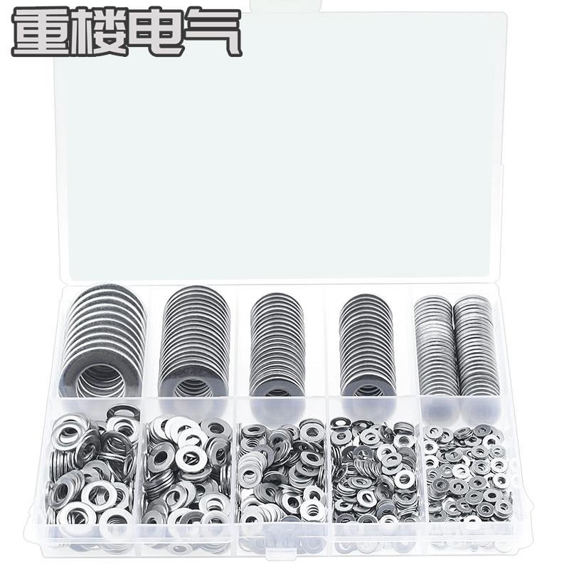 900个盒装 M2-M12 304不锈钢圆形平垫金属垫圈密封环螺丝垫片套装