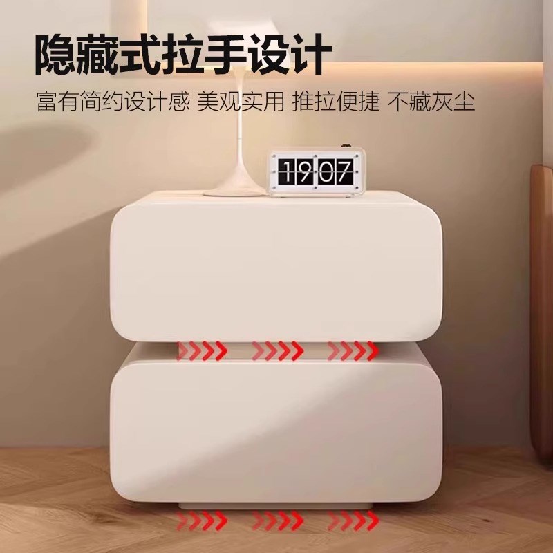 奶油风实木床头柜简约现代2025新款轻奢家用卧室床边收纳储物柜子