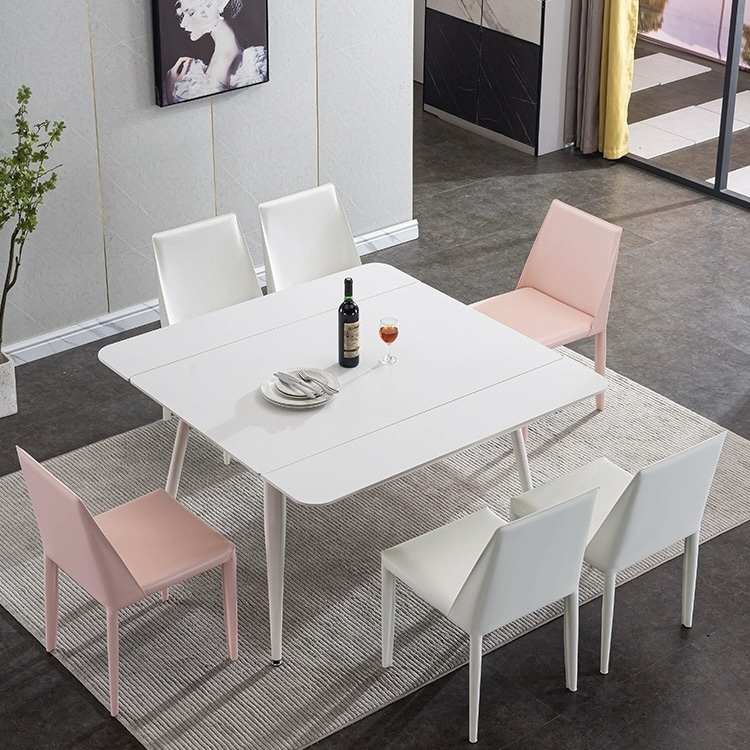 奶油风岩板餐桌2024新款现代简约家用小户型可伸缩折叠正方形饭桌