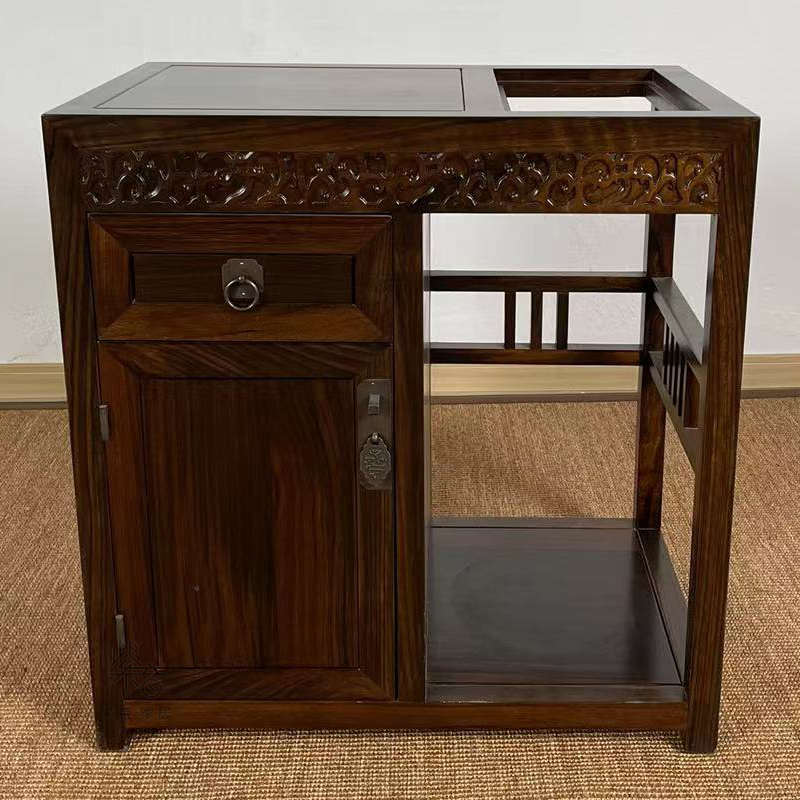 宋檀风黑檀木乌金木新中式茶桌烧水壶嵌入实木禅意茶台组合椅定制