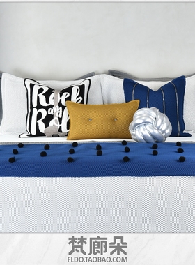 梵廊朵12件套床品现代儿童男孩酷炫蓝色样板房家居软装床上用品