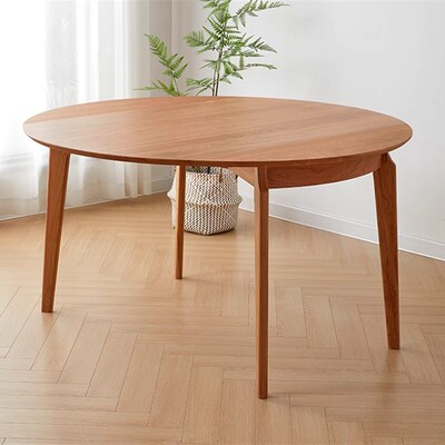 北鱼木作樱桃木折叠餐桌实木餐桌圆桌长桌变圆桌旋转原木风家具
