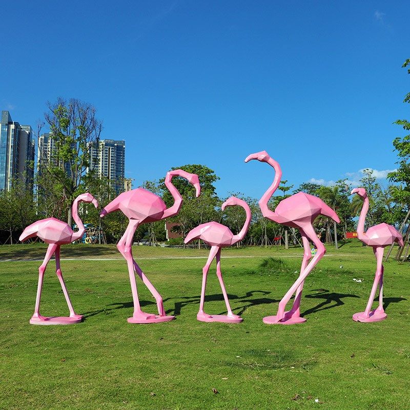 卡通几何火烈鸟摆件花坛小区售楼部游乐场艺术玻璃钢动物雕塑定制