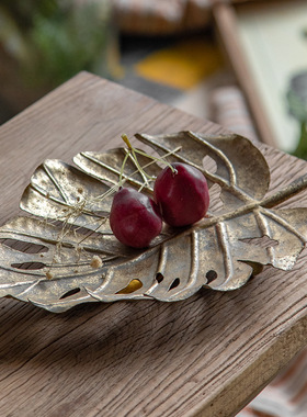 法式复古做旧家用桌面摆件金属叶子小果盘饰品墙上组合挂件工艺品