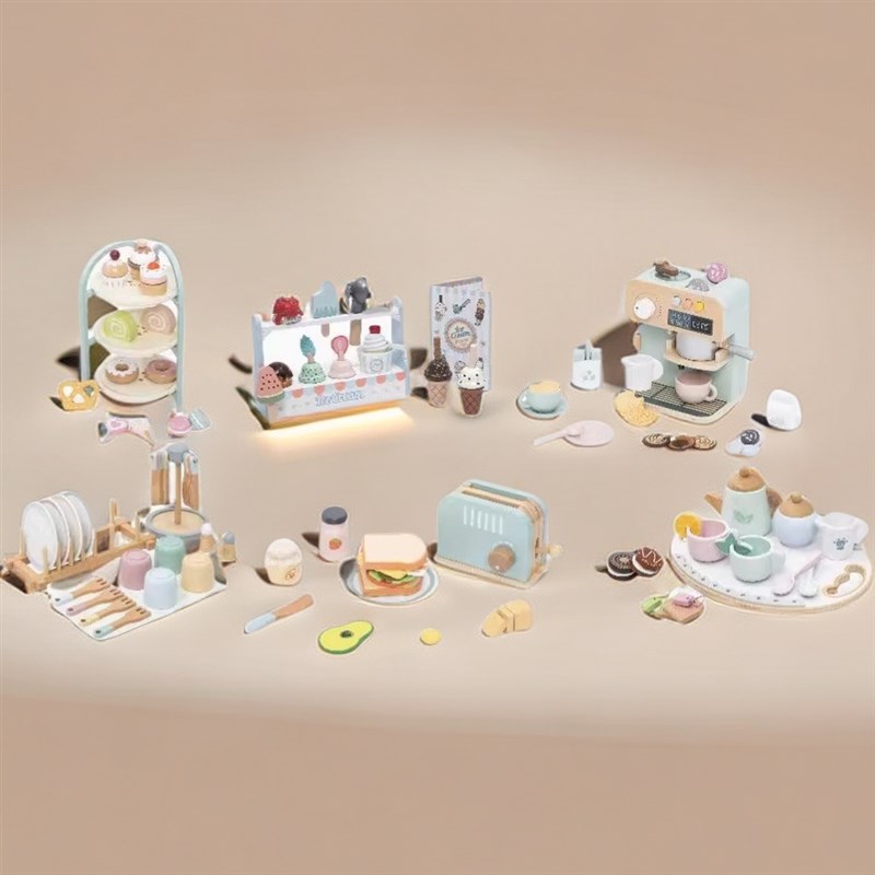 仿真咖啡面包机下午茶茶具食玩儿童女孩宝宝木质过家家迷你小玩具