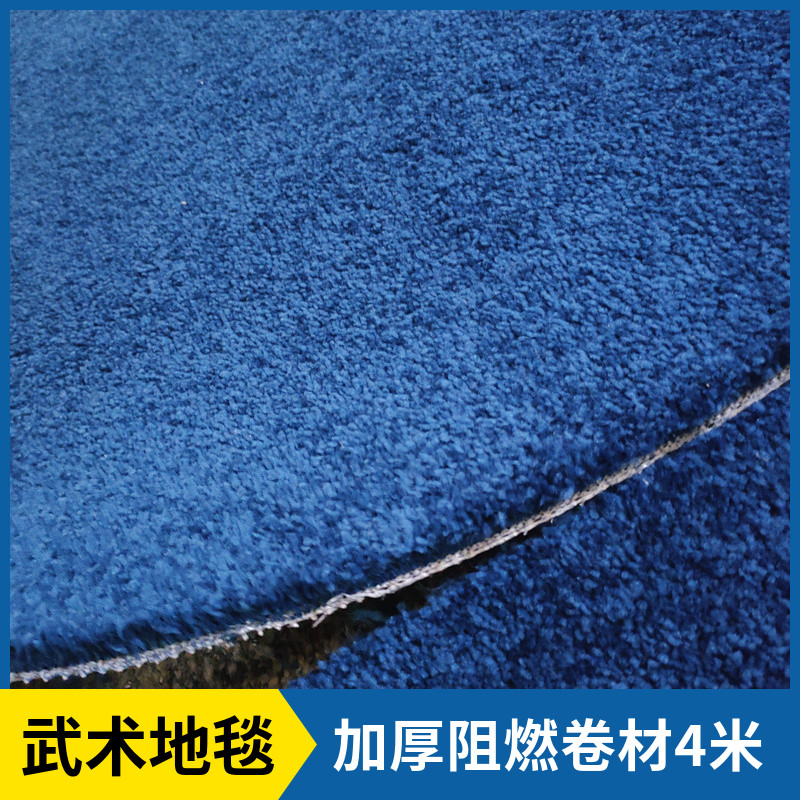 蓝色加厚10-12mm厚弯头纱地毯B1级阻燃办公室武术馆大面积整铺4米
