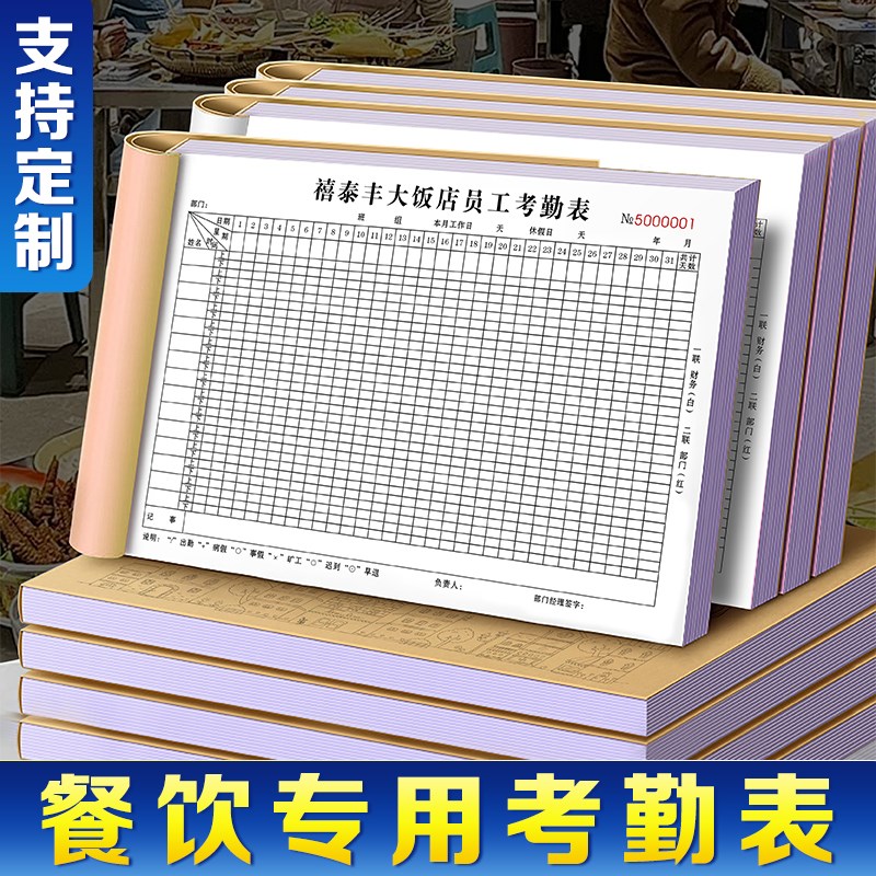 【餐饮专用考勤表】酒楼员工上午下午加班签到表厨房临时工工资表