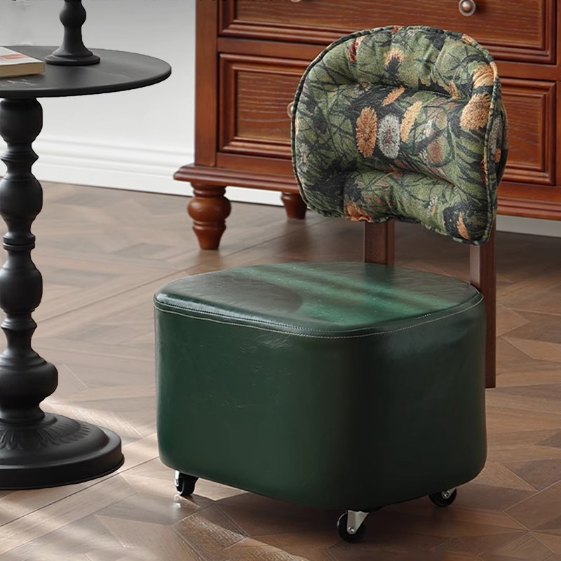 万向轮小凳子家用k滑轮矮凳靠背小椅子带轮沙发凳客厅软包实木板