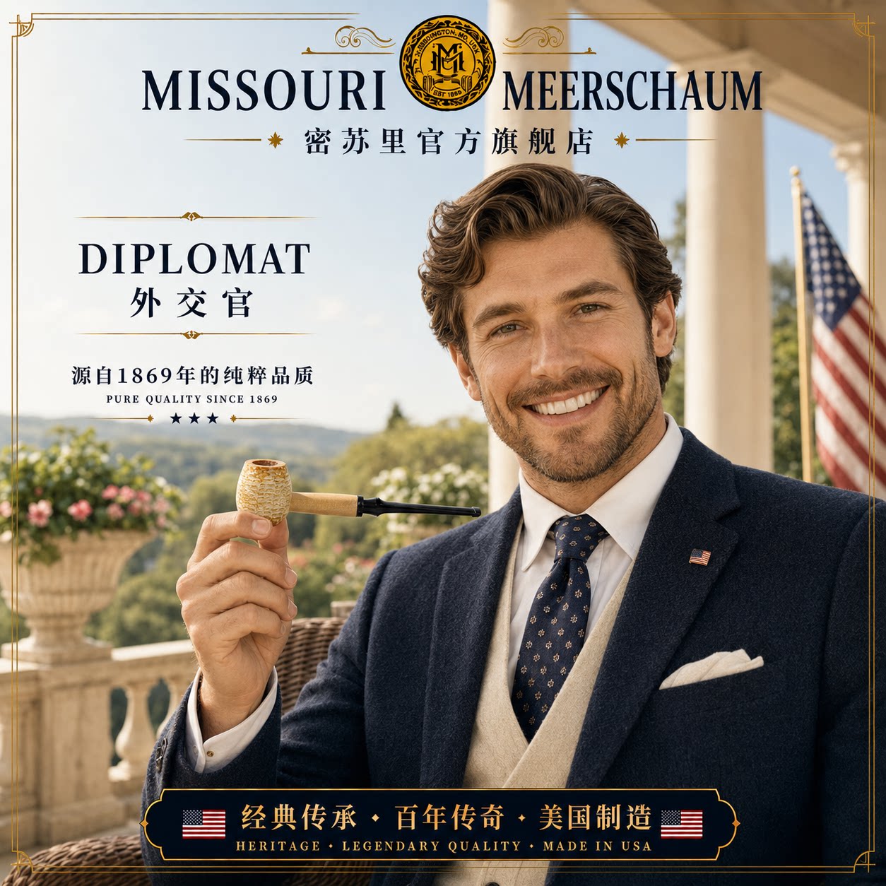 【外交官】美国密苏里玉米斗原装进口官方旗舰正品新手入门烟斗