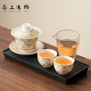 羊脂玉白瓷盖碗功夫茶具套装家用个人专用一两人饮宿舍酒店泡茶杯