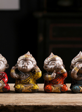 久造创意陶瓷四不猴猴子家居摆件客厅办公室装饰品孙悟空不说不听