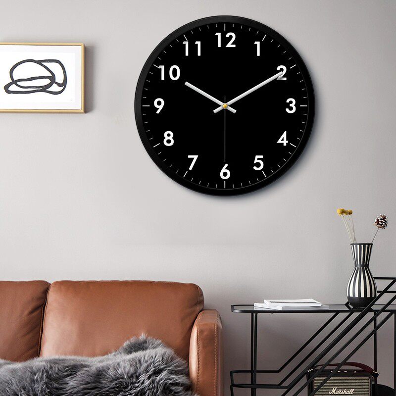挂钟黑色黑底白字超静音无声时钟挂表家用公司办公室简约客厅钟表
