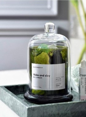 扩香石水晶石香薰玻璃罩家用无火香薰瓶圆头大号蜡烛杯摆件