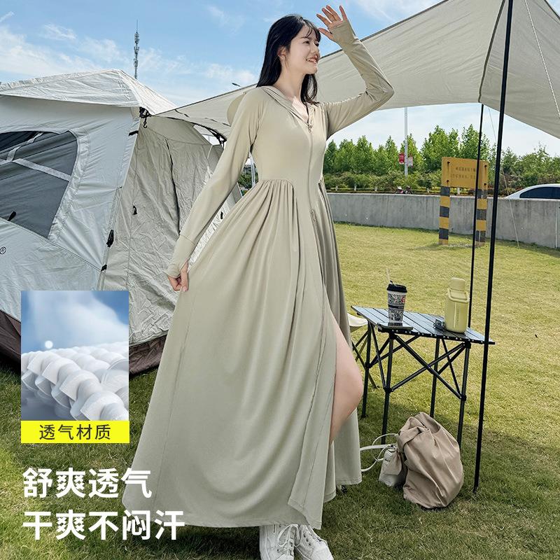 2025新款新款全身长款防晒衣女到脚踝防紫外线修身收腰冰丝裙摆防
