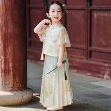 2025新款马面裙女童新款夏季短袖薄款小童国风唐装汉服女孩松紧腰