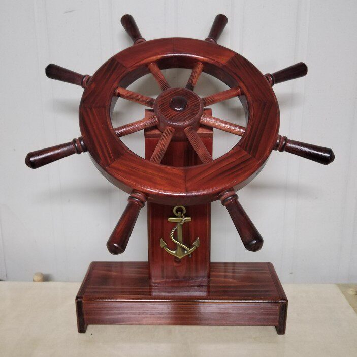 领航舵实木船舵装饰品摆件办公室摆设客厅家居木质工艺礼品摆饰商