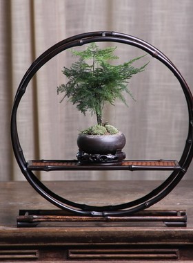 竹制植物摆件架架子花架客厅装饰书房小盆景博古架复古摆件展示架