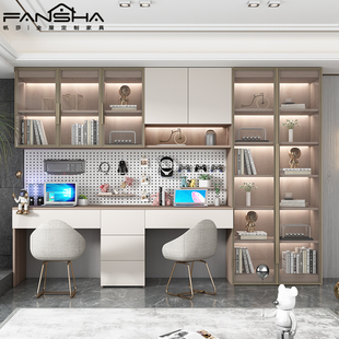 家用现代简约轻奢奶油风学习书桌洞洞板电竞桌 实木双人电脑桌台式