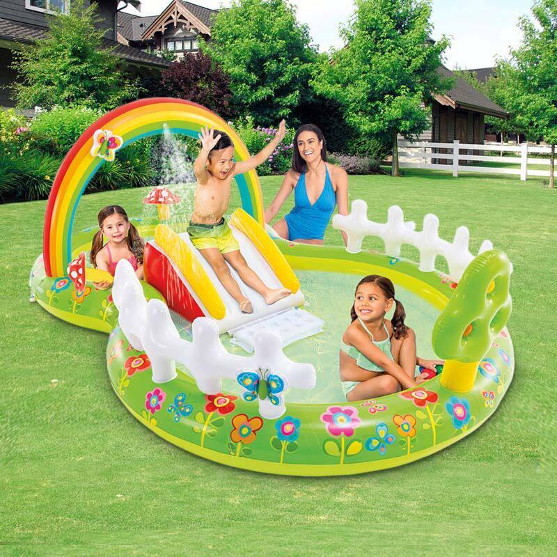 INTEX 儿童充气游泳池滑滑梯喷水池海洋球池宝宝戏水彩虹盖花园城